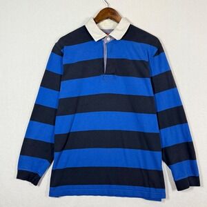 Cotton Traders Rugby Shirt Mens XL Cobalt Blue Stripe Long Sleeve Polo‎
